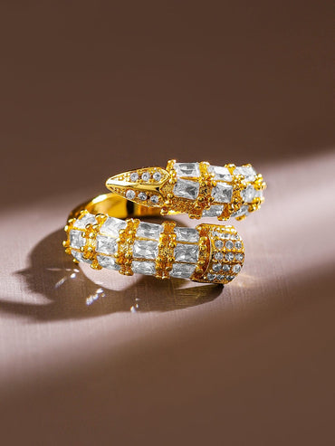 Rubans 18K Gold-Plated Cubic Zirconia Studded Demi-Fine Serpent-Inspired Openable Ring Rings