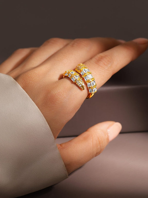 Rubans 18K Gold-Plated Cubic Zirconia Studded Demi-Fine Serpent-Inspired Openable Ring Rings