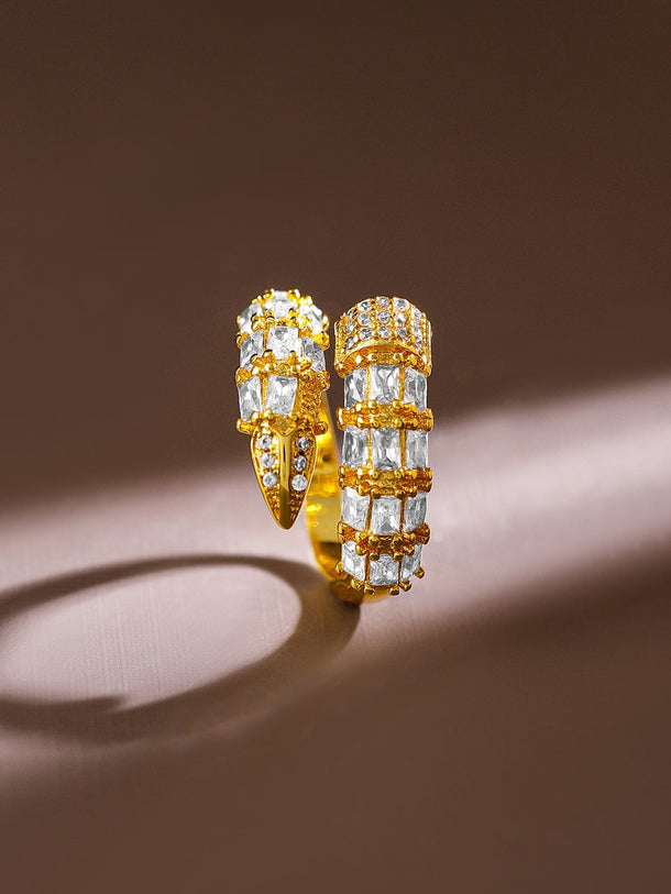Rubans 18K Gold-Plated Cubic Zirconia Studded Demi-Fine Serpent-Inspired Openable Ring Rings