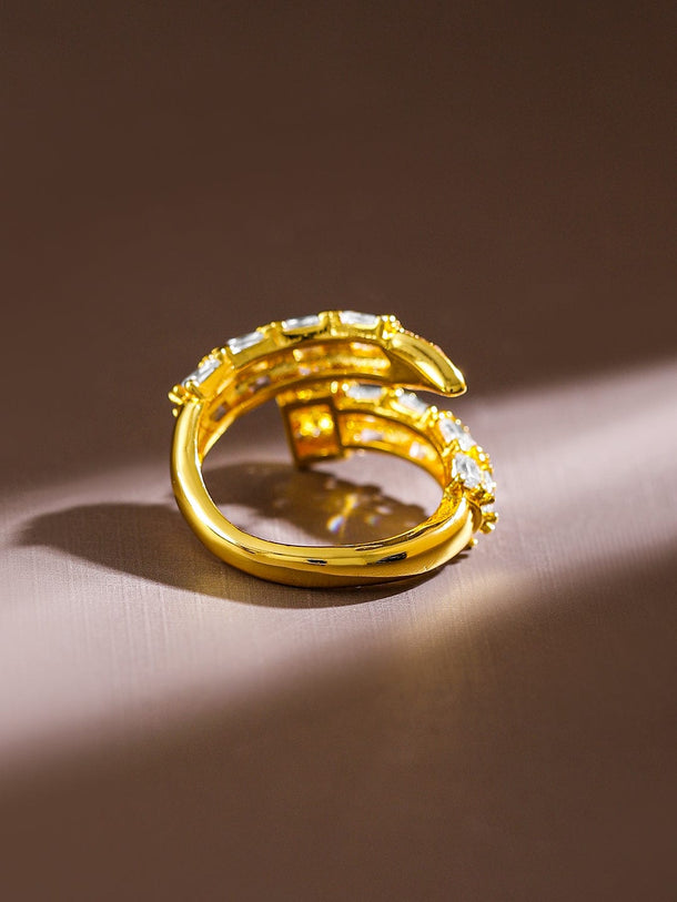 Rubans 18K Gold-Plated Cubic Zirconia Studded Demi-Fine Serpent-Inspired Openable Ring Rings