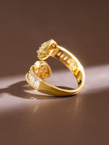 Rubans 18K Gold-Plated Cubic Zirconia Studded Double Buckle Design Adjustable Ring Rings