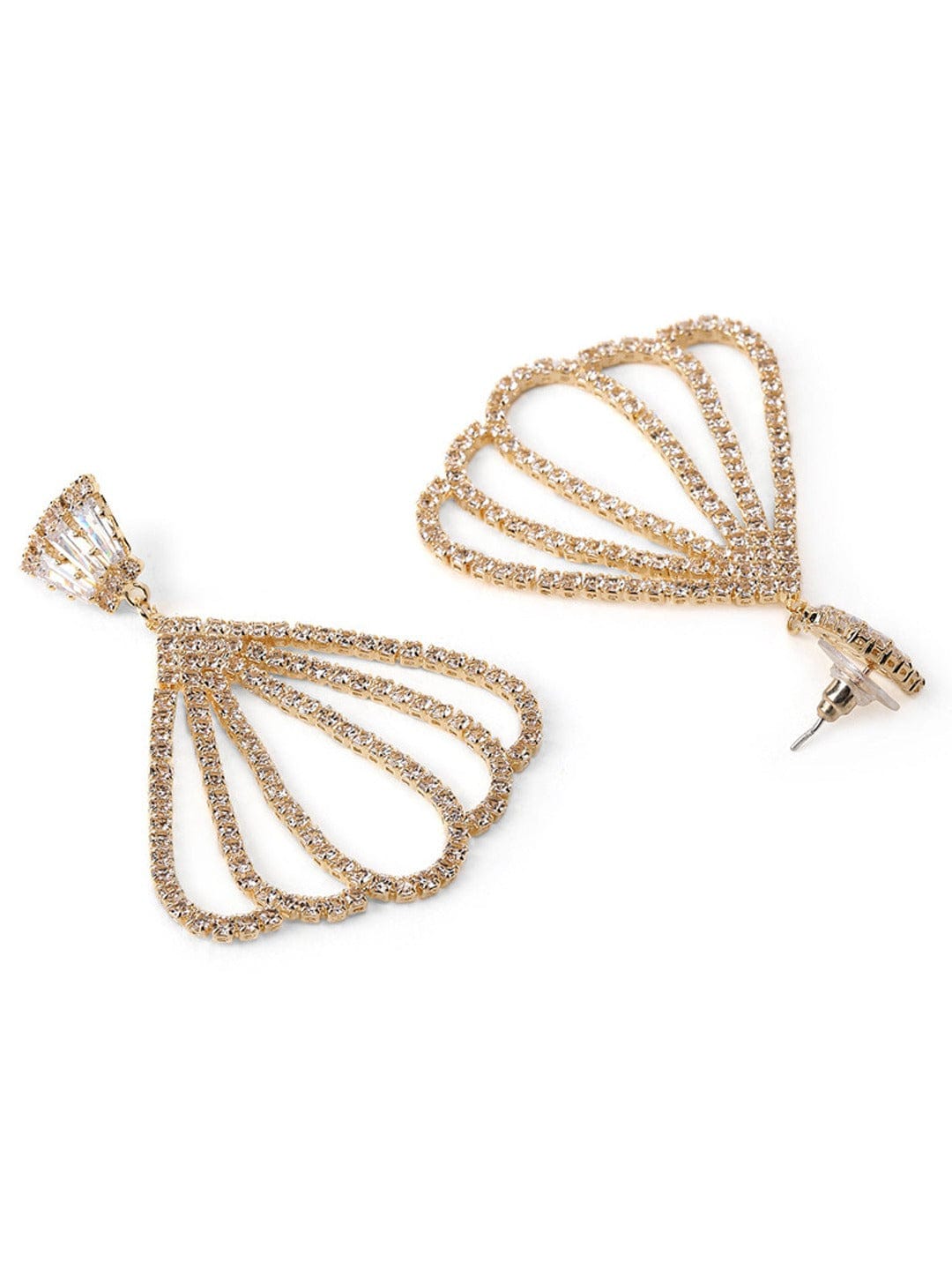 Rubans 18K Gold Plated Cubic Zirconia Studded Fan-Shaped Dangle Earrings Earrings