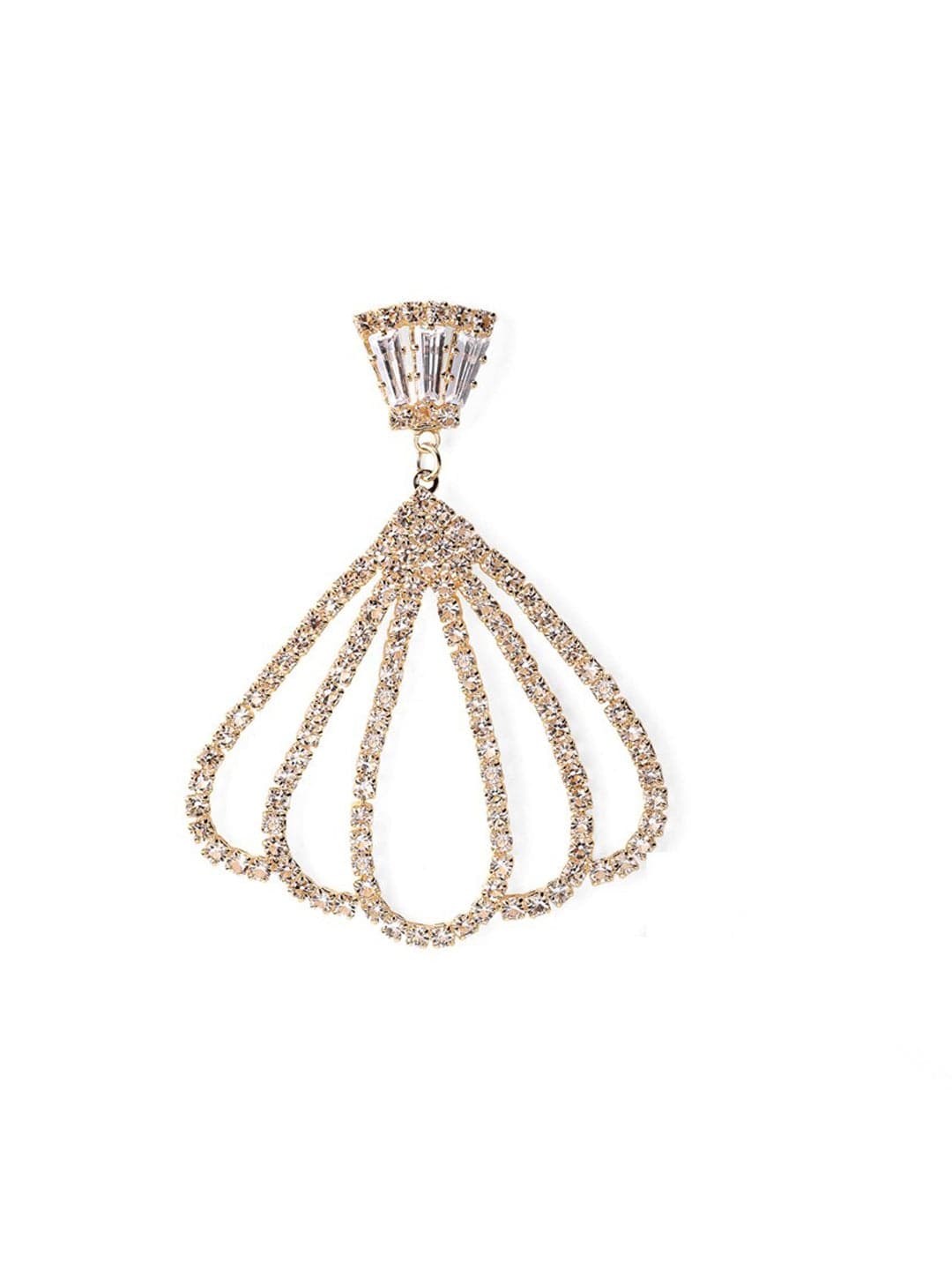 Rubans 18K Gold Plated Cubic Zirconia Studded Fan-Shaped Dangle Earrings Earrings