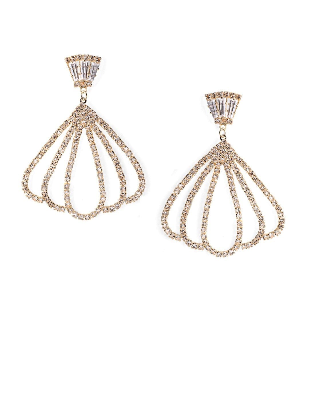 Rubans 18K Gold Plated Cubic Zirconia Studded Fan-Shaped Dangle Earrings Earrings