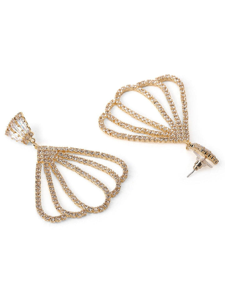 Rubans 18K Gold Plated Cubic Zirconia Studded Fan-Shaped Dangle Earrings Earrings