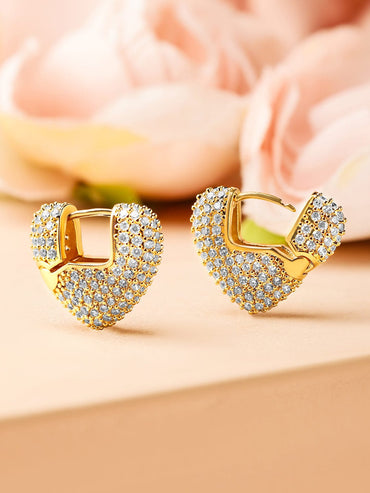 Rubans 18K Gold-Plated Cubic Zirconia Studded Heart Shape Hoop Earrings Earrings