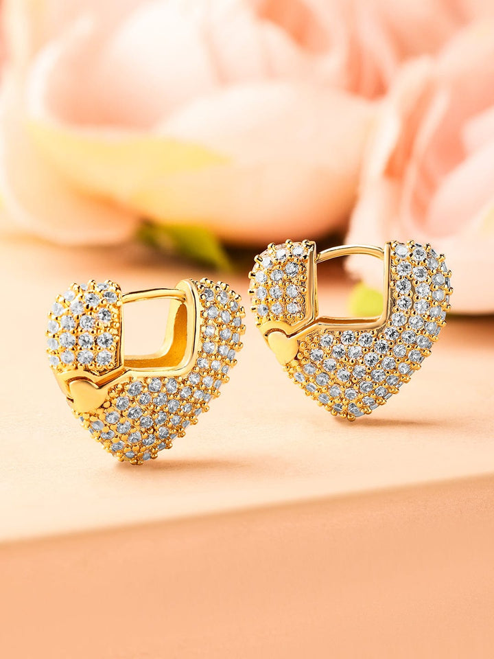 Rubans 18K Gold-Plated Cubic Zirconia Studded Heart Shape Hoop Earrings Earrings