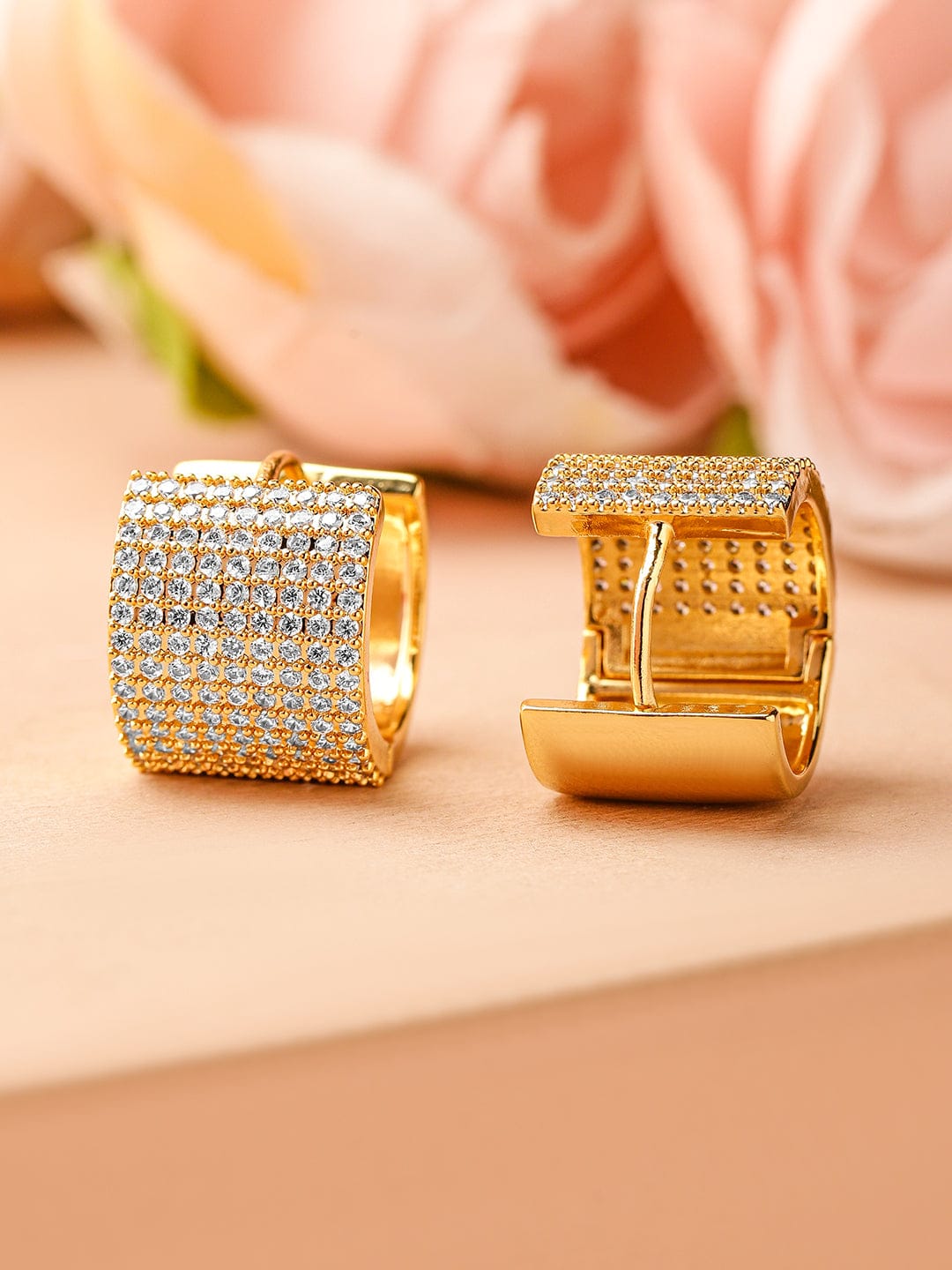 Rubans 18K Gold-Plated Cubic Zirconia Studded Hoop Earrings Earrings