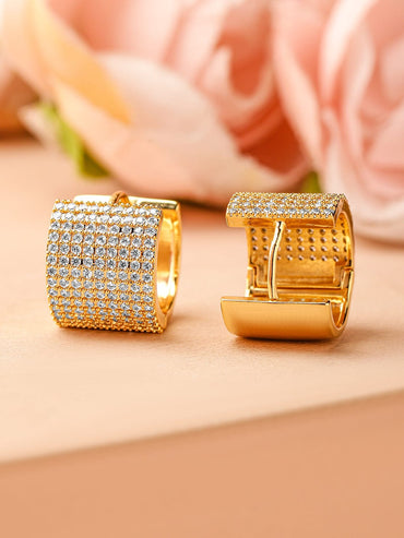 Rubans 18K Gold-Plated Cubic Zirconia Studded Hoop Earrings Earrings