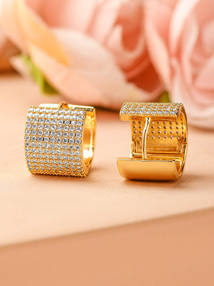 Rubans 18K Gold-Plated Cubic Zirconia Studded Hoop Earrings Earrings