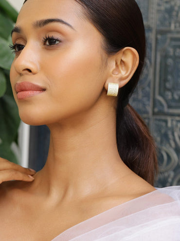 Rubans 18K Gold-Plated Cubic Zirconia Studded Hoop Earrings Earrings