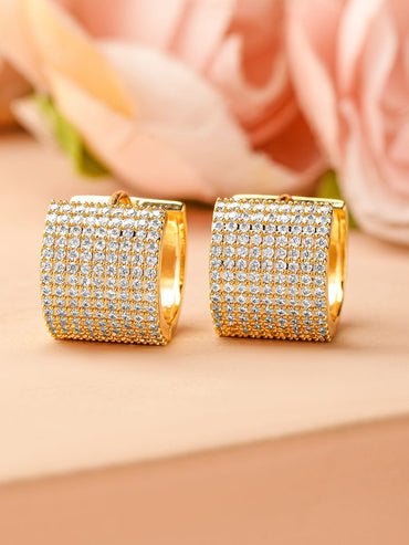 Rubans 18K Gold-Plated Cubic Zirconia Studded Hoop Earrings Earrings