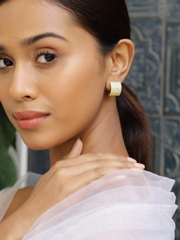 Rubans 18K Gold-Plated Cubic Zirconia Studded Hoop Earrings Earrings