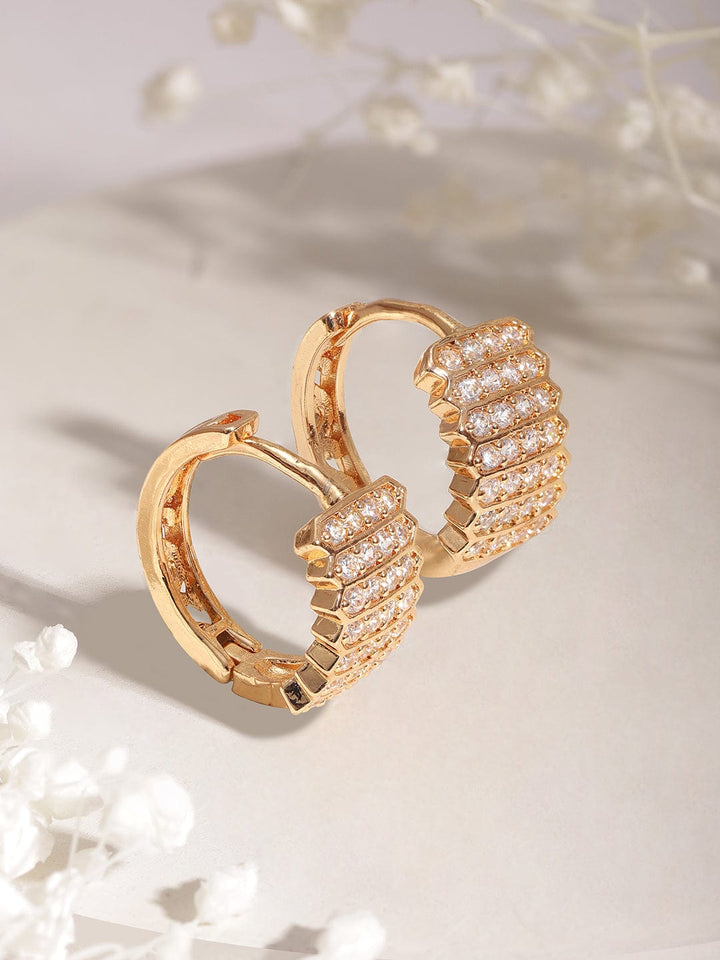 Rubans 18K Gold-Plated Cubic Zirconia Studded Hoop Earrings Hoop Earrings