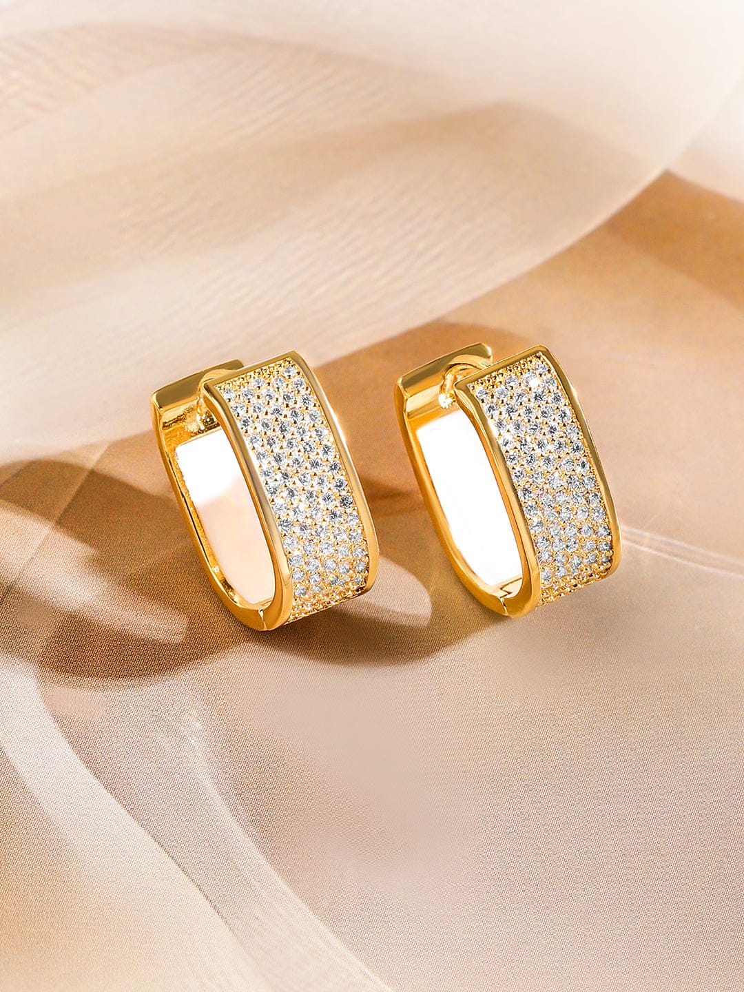 Rubans 18K Gold Plated Cubic Zirconia Studded Huggie Hoop Earrings Elegant & Stylish Earrings