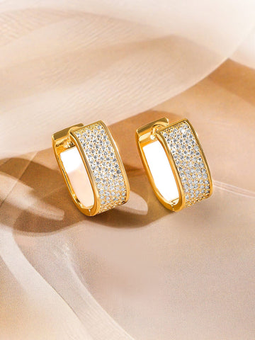 Rubans 18K Gold Plated Cubic Zirconia Studded Huggie Hoop Earrings Elegant & Stylish Earrings