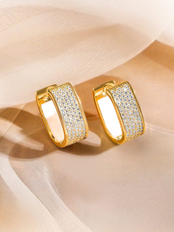 Rubans 18K Gold Plated Cubic Zirconia Studded Huggie Hoop Earrings Elegant & Stylish Earrings