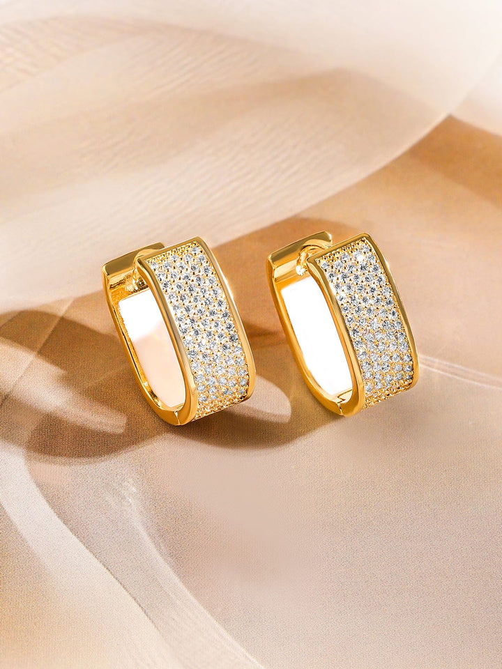 Rubans 18K Gold Plated Cubic Zirconia Studded Huggie Hoop Earrings Elegant & Stylish Earrings