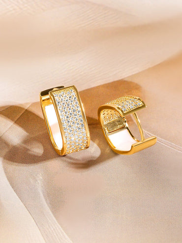 Rubans 18K Gold Plated Cubic Zirconia Studded Huggie Hoop Earrings Elegant & Stylish Earrings