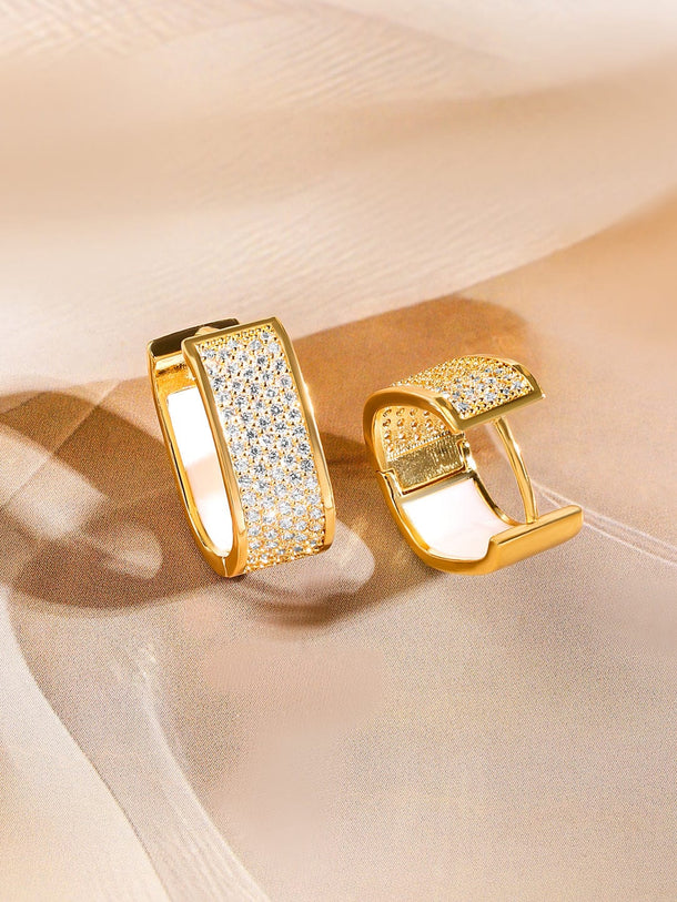 Rubans 18K Gold Plated Cubic Zirconia Studded Huggie Hoop Earrings Elegant & Stylish Earrings