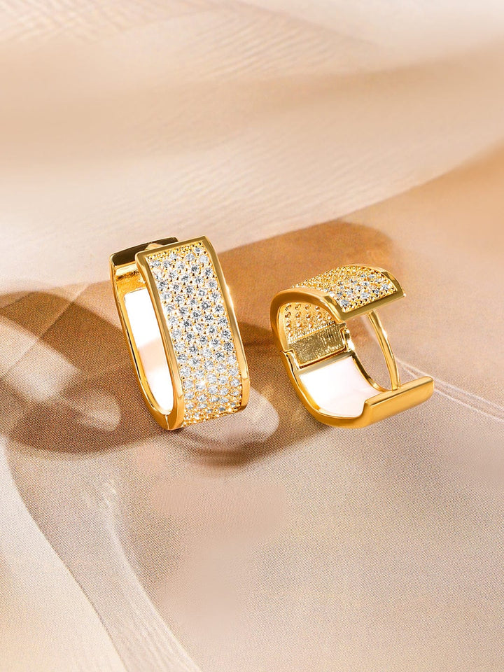 Rubans 18K Gold Plated Cubic Zirconia Studded Huggie Hoop Earrings Elegant & Stylish Earrings