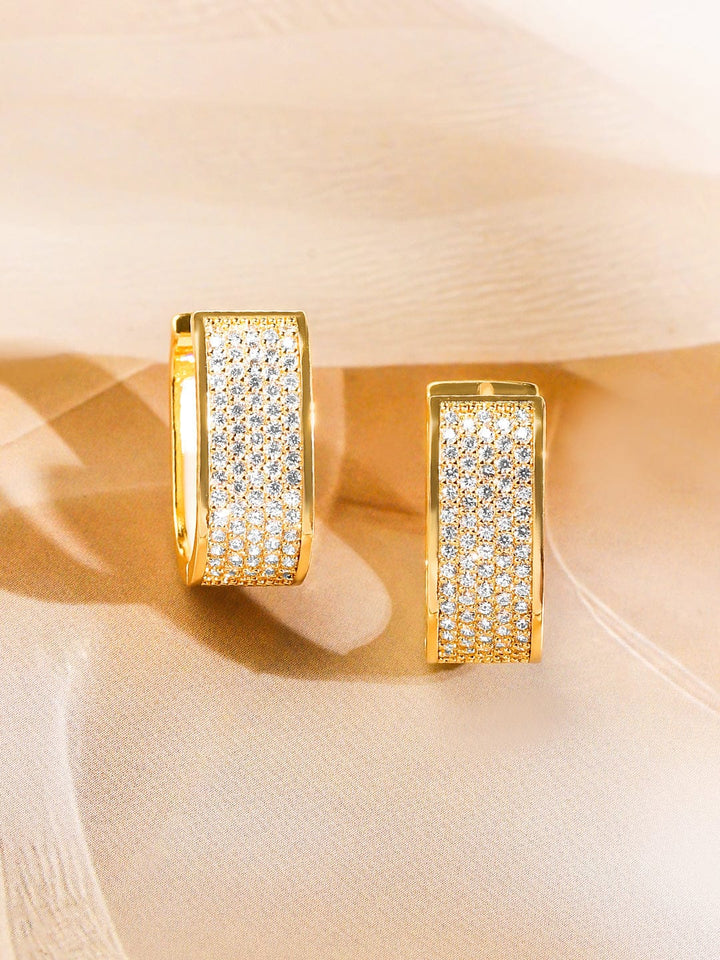 Rubans 18K Gold Plated Cubic Zirconia Studded Huggie Hoop Earrings Elegant & Stylish Earrings