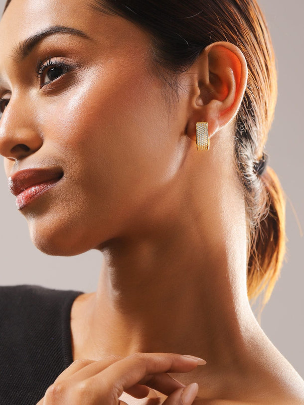 Rubans 18K Gold Plated Cubic Zirconia Studded Huggie Hoop Earrings Elegant & Stylish Hoop Earrings
