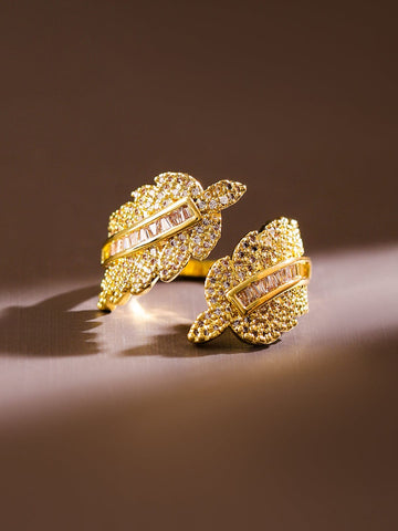 Rubans 18K Gold Plated Cubic Zirconia Studded Leaf Design Adjustable Finger Ring RW30RO407933 RW30RO407933 Rings
