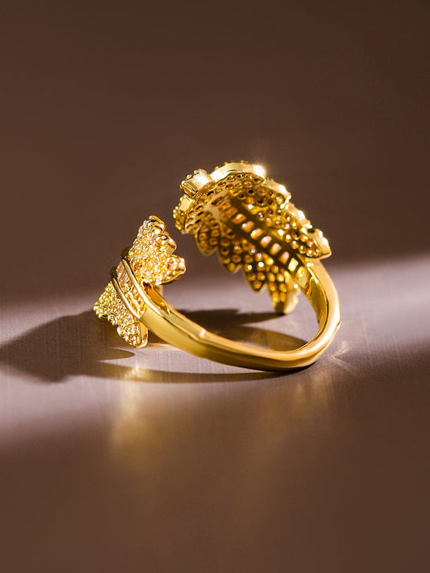 Rubans 18K Gold Plated Cubic Zirconia Studded Leaf Design Adjustable Finger Ring RW30RO407933 RW30RO407933 Rings