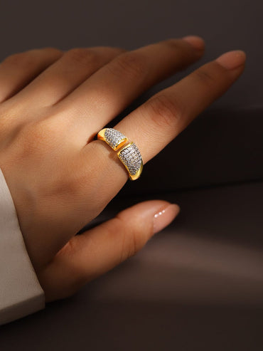 Rubans 18K Gold-Plated Cubic Zirconia Studded Openable Adjustable Statement Ring Rings