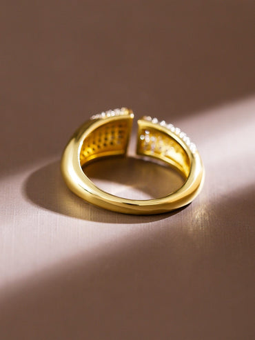 Rubans 18K Gold-Plated Cubic Zirconia Studded Openable Adjustable Statement Ring Rings