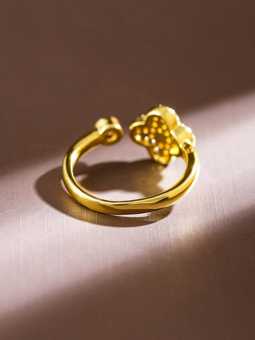 Rubans 18K Gold-Plated Cubic Zirconia Studded Openable Clover Design Adjustable Ring Rings