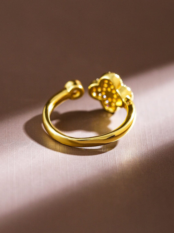 Rubans 18K Gold-Plated Cubic Zirconia Studded Openable Clover Design Adjustable Ring Rings