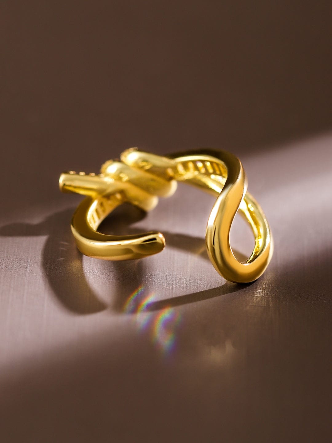 Rubans 18K Gold-Plated Cubic Zirconia Studded Openable Knot Design Adjustable Ring Rings