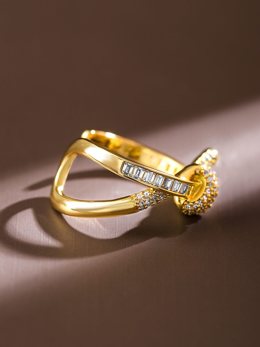 Rubans 18K Gold-Plated Cubic Zirconia Studded Openable Knot Design Adjustable Ring Rings