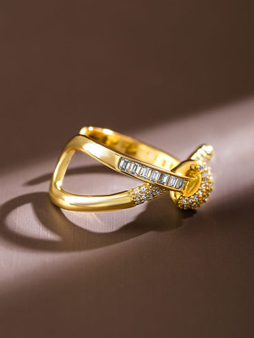 Rubans 18K Gold-Plated Cubic Zirconia Studded Openable Knot Design Adjustable Ring Rings