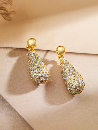 Rubans 18K Gold-Plated Cubic Zirconia Studded Pear-Shaped Pendant Necklace & Earrings Set Necklace & Chains