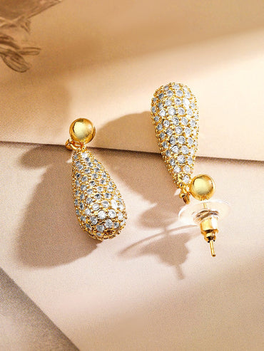 Rubans 18K Gold-Plated Cubic Zirconia Studded Pear-Shaped Pendant Necklace & Earrings Set Necklace & Chains