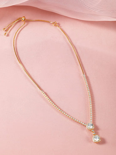 Rubans 18K Gold Plated Cubic Zirconia Studded Pendant Necklace with Adjustable Chain Necklace & Chains