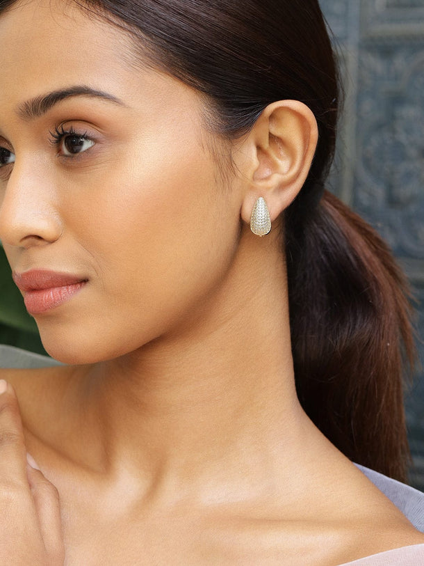 Rubans 18K Gold-Plated Cubic Zirconia Studded Premium Hoop Earrings Earrings