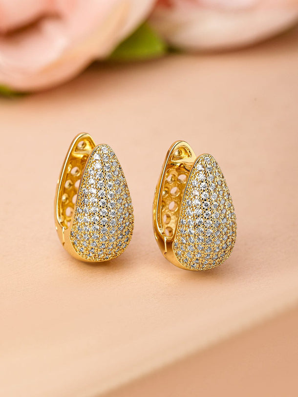 Rubans 18K Gold-Plated Cubic Zirconia Studded Premium Hoop Earrings Earrings