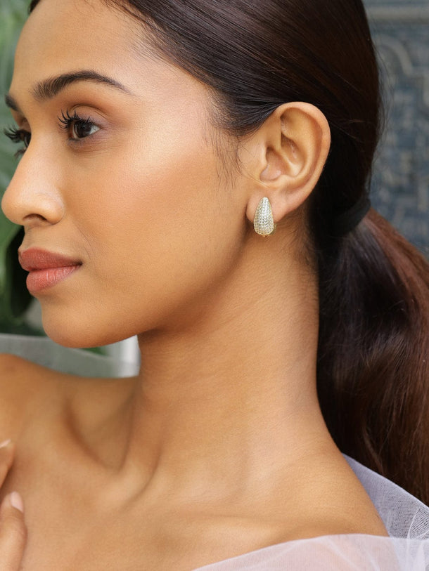 Rubans 18K Gold-Plated Cubic Zirconia Studded Premium Hoop Earrings Earrings