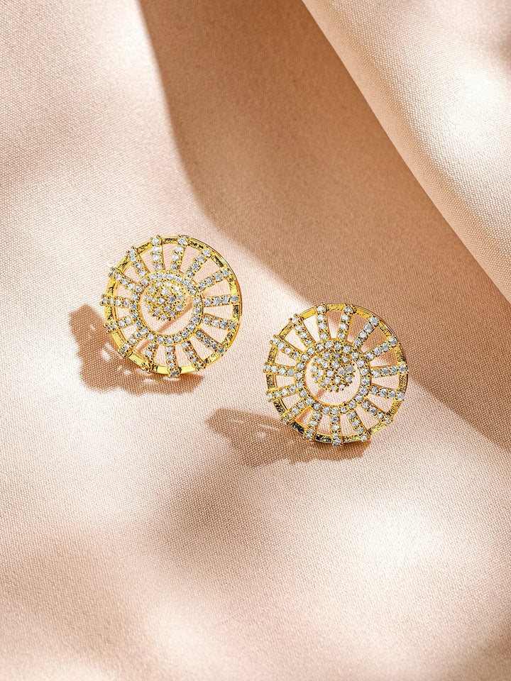 Rubans 18K Gold-Plated Cubic Zirconia Studded Radiant Circle Pendant Necklace Set Jewellery Set