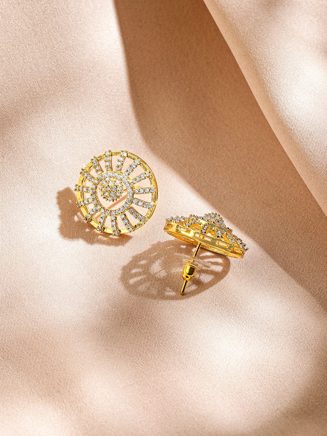 Rubans 18K Gold-Plated Cubic Zirconia Studded Radiant Circle Pendant Necklace Set Jewellery Set