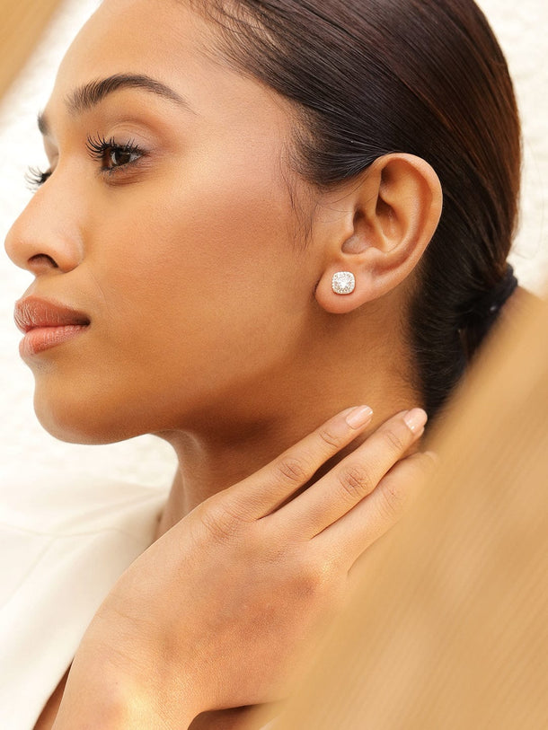 Rubans 18K Gold-Plated Cubic Zirconia Studded Round Stud Earrings Earrings
