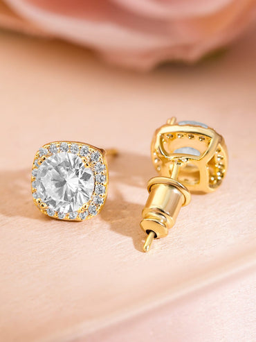 Rubans 18K Gold-Plated Cubic Zirconia Studded Round Stud Earrings Earrings