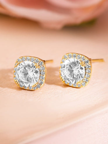 Rubans 18K Gold-Plated Cubic Zirconia Studded Round Stud Earrings Earrings