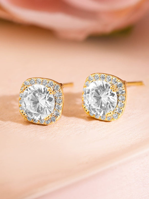 Rubans 18K Gold-Plated Cubic Zirconia Studded Round Stud Earrings Earrings