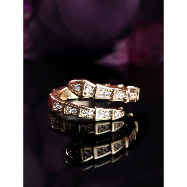 Rubans 18K Gold-Plated & Cubic Zirconia Studded Serpent Adjustable Finger Ring Finger Rings