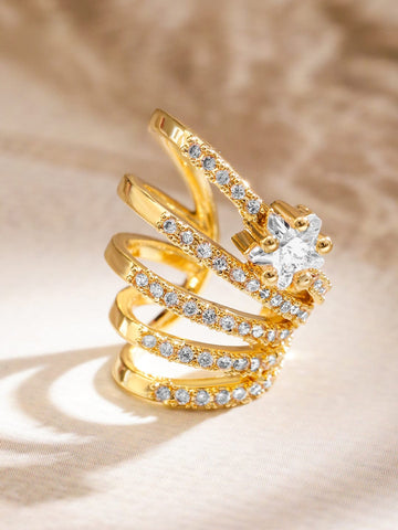 Rubans 18K Gold-Plated Cubic Zirconia Studded Spiral Openable Ear Cuff Earring â€“ 1 Piece Pack Earrings